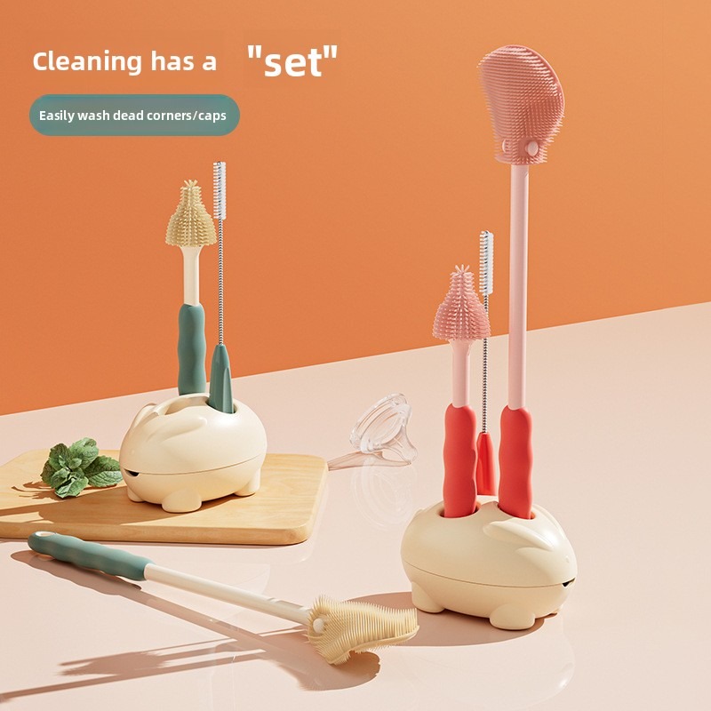 Teberro Baby Bottle Cleaning Brush Set - Ergonomic Grip, Multiple Brush Sizes, Turtle - Shaped Holder Included - Image 2