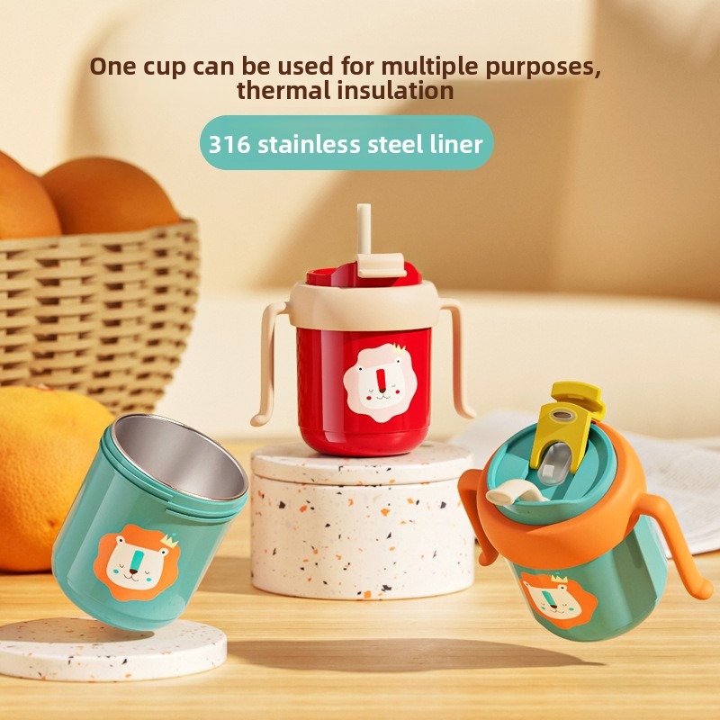 Teberro Toddler Sippy Cup - Cute Lion Pattern, Double - Handle Design for Easy Grip, Leak - Proof Baby Training Cup - Image 2