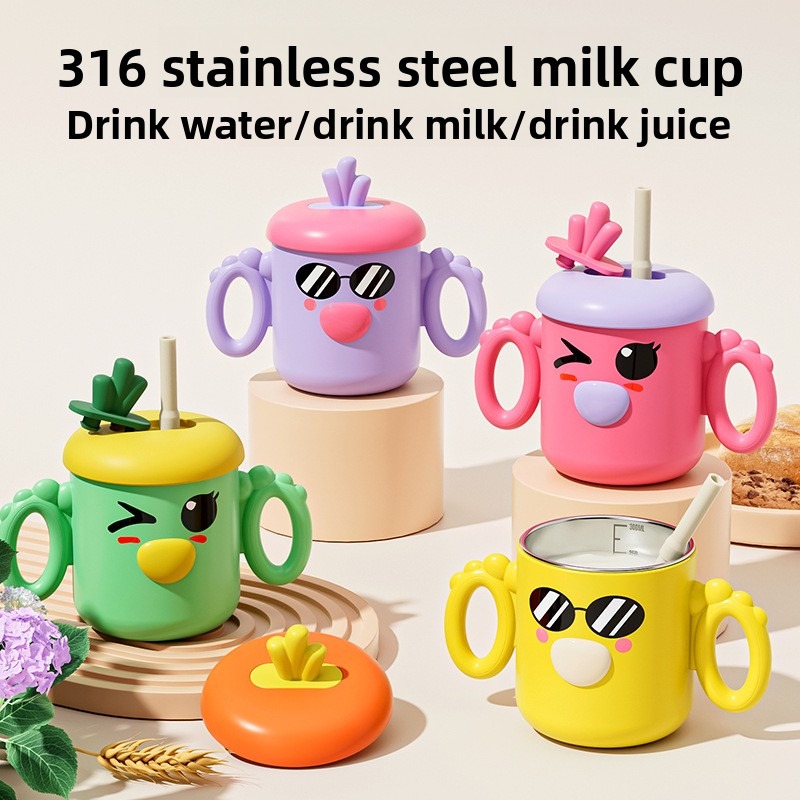 Teberro 316 Stainless Steel Baby Milk Cup - Cartoon Octopus Design, Dual - Handle, for Water/Milk/Juice, Leak - Proof & Insulated - Image 9