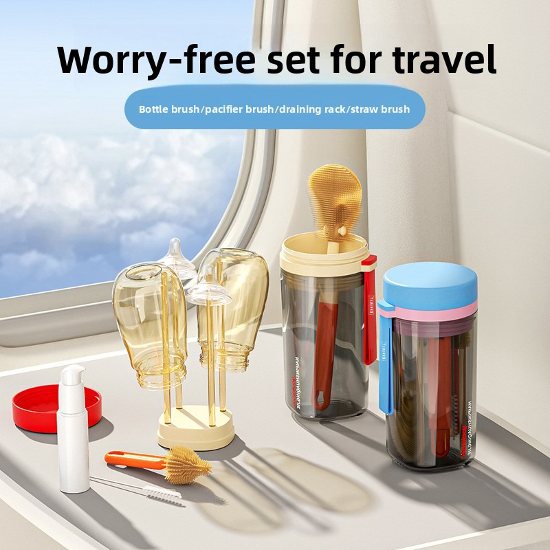 Teberro Portable Baby Cleaning Set - All - in - One Travel Kit with Storage Box, Bottle Brush, Pacifier Brush, and More - Image 2