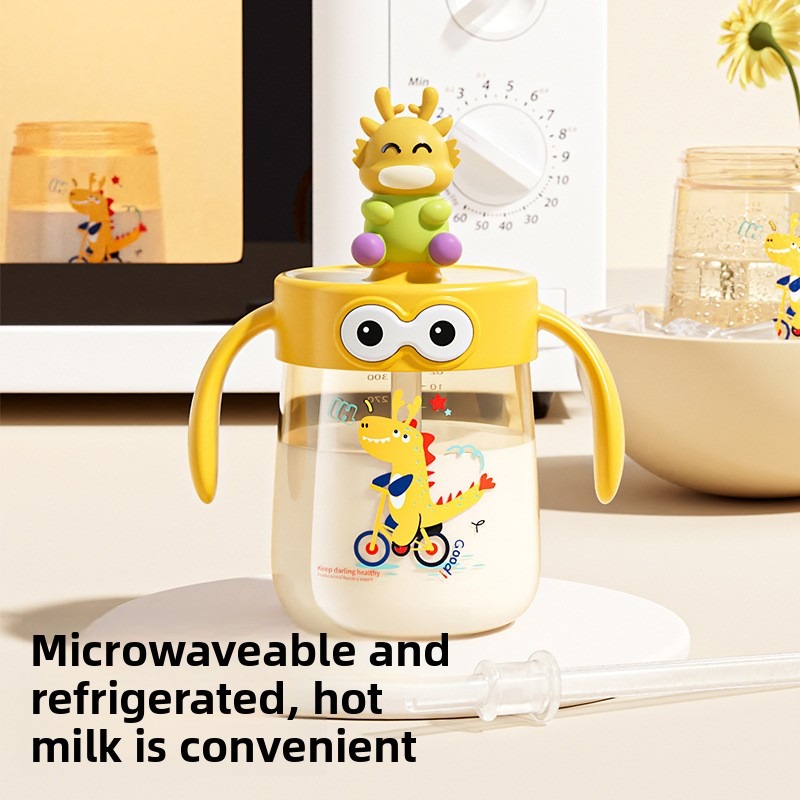 Teberro Baby Milk Cup - Adorable Dino - Topped Lid, Dual - Handle Design, Clear Measurement Marks, BPA - Free - Image 2