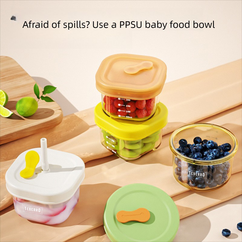 Teberro Baby Food Bowl - Translucent Gold Design, Clear Measurement Marks, Leak - Proof Lid - Image 2