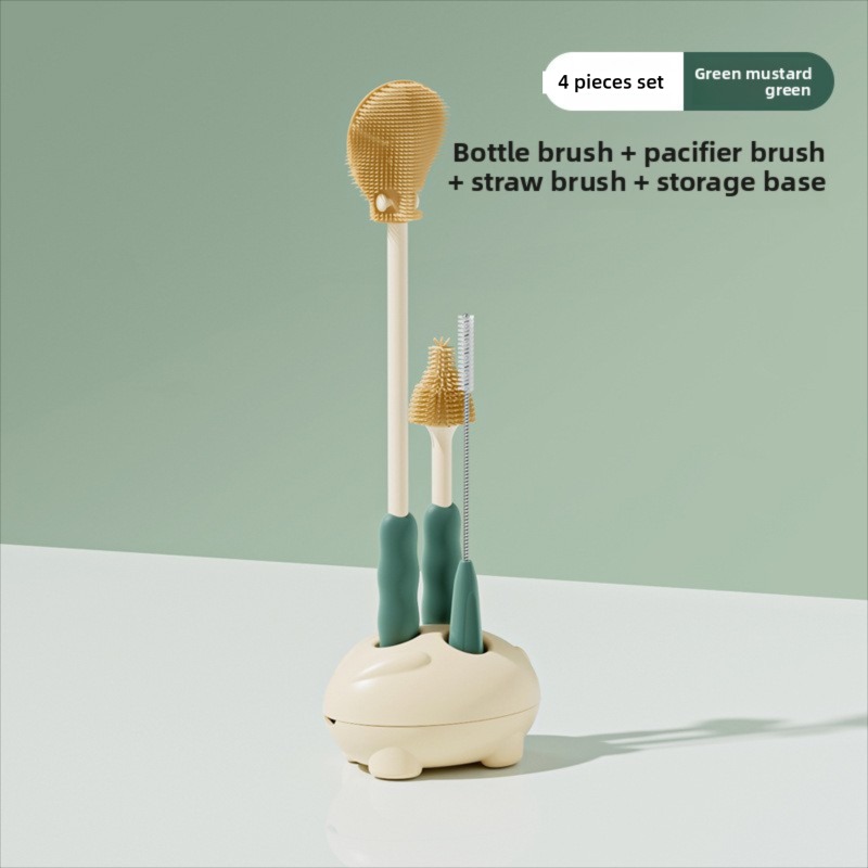 Teberro Baby Bottle Cleaning Brush Set - Ergonomic Grip, Multiple Brush Sizes, Turtle - Shaped Holder Included (3)
