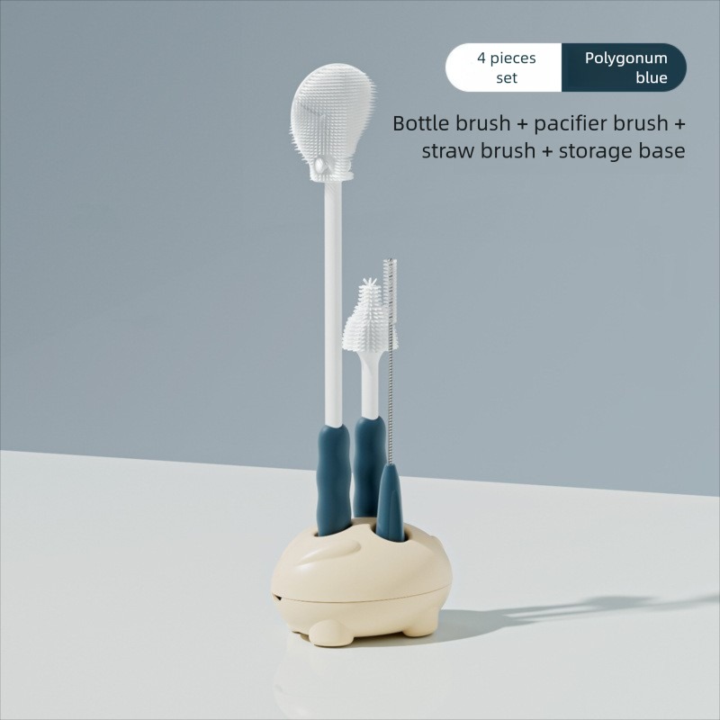 Teberro Baby Bottle Cleaning Brush Set - Ergonomic Grip, Multiple Brush Sizes, Turtle - Shaped Holder Included (5)