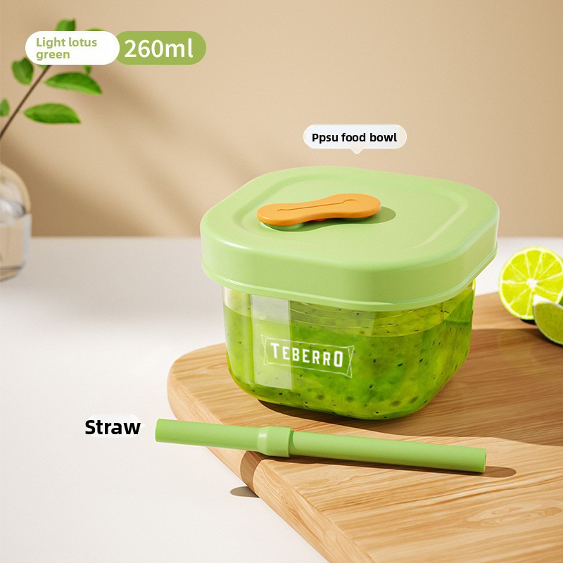 Teberro Baby Food Bowl - Translucent Gold Design, Clear Measurement Marks, Leak - Proof Lid (1)