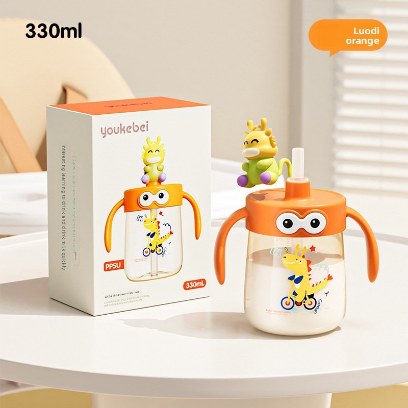 Teberro Baby Milk Cup - Adorable Dino - Topped Lid, Dual - Handle Design, Clear Measurement Marks, BPA - Free (5)