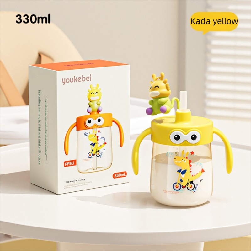 Teberro Baby Milk Cup - Adorable Dino - Topped Lid, Dual - Handle Design, Clear Measurement Marks, BPA - Free (6)