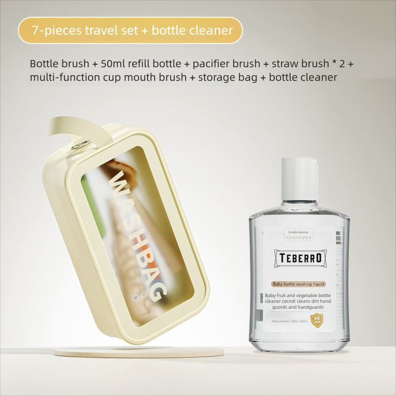 Teberro Portable Baby Bottle Brush Set with Transparent Washbag (1)
