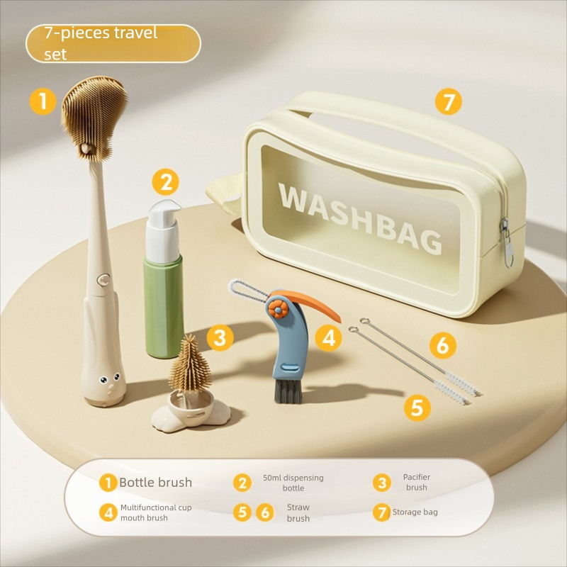 Teberro Portable Baby Bottle Brush Set with Transparent Washbag (2)