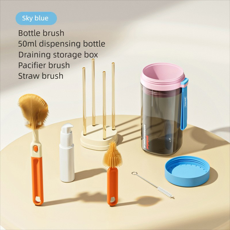 Teberro Portable Baby Cleaning Set - All - in - One Travel Kit with Storage Box, Bottle Brush, Pacifier Brush, and More (2)