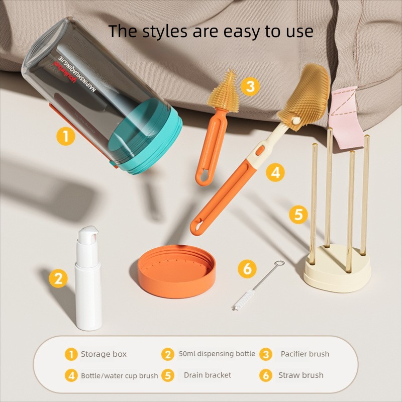 Teberro Portable Baby Cleaning Set - All - in - One Travel Kit with Storage Box, Bottle Brush, Pacifier Brush, and More (3)