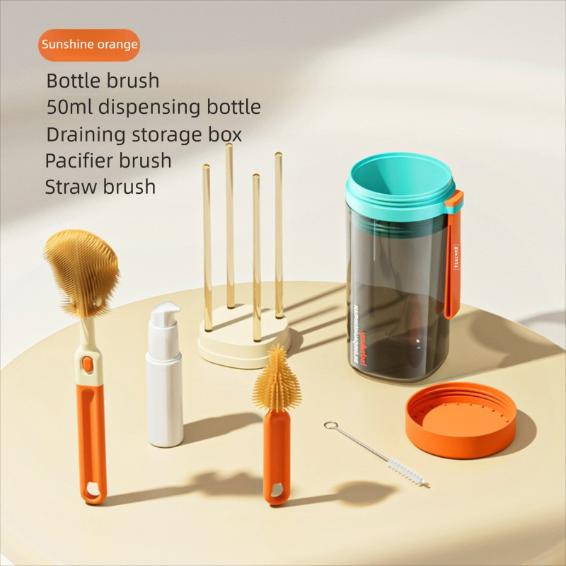 Teberro Portable Baby Cleaning Set - All - in - One Travel Kit with Storage Box, Bottle Brush, Pacifier Brush, and More (3)