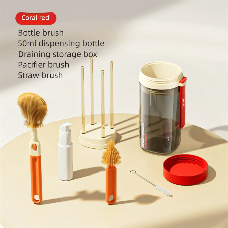 Teberro Portable Baby Cleaning Set - All - in - One Travel Kit with Storage Box, Bottle Brush, Pacifier Brush, and More (5)