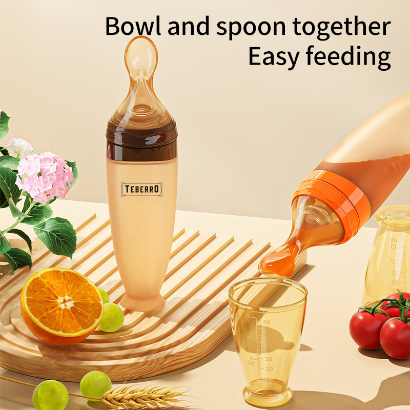 Teberro Silicone Baby Food Dispensing Spoon Feeder 4oz - Infant Squeeze Cereal Feeder, Baby Fresh Food Feeder, Feed Bottle for Puree, Solid Baby Food, BPA Free, 4m+ Babies – Grey (23)