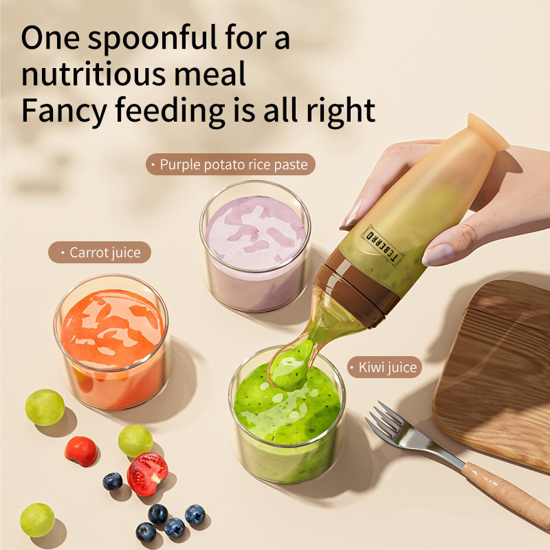 Teberro Silicone Baby Food Dispensing Spoon Feeder 4oz - Infant Squeeze Cereal Feeder, Baby Fresh Food Feeder, Feed Bottle for Puree, Solid Baby Food, BPA Free, 4m+ Babies – Grey (26)